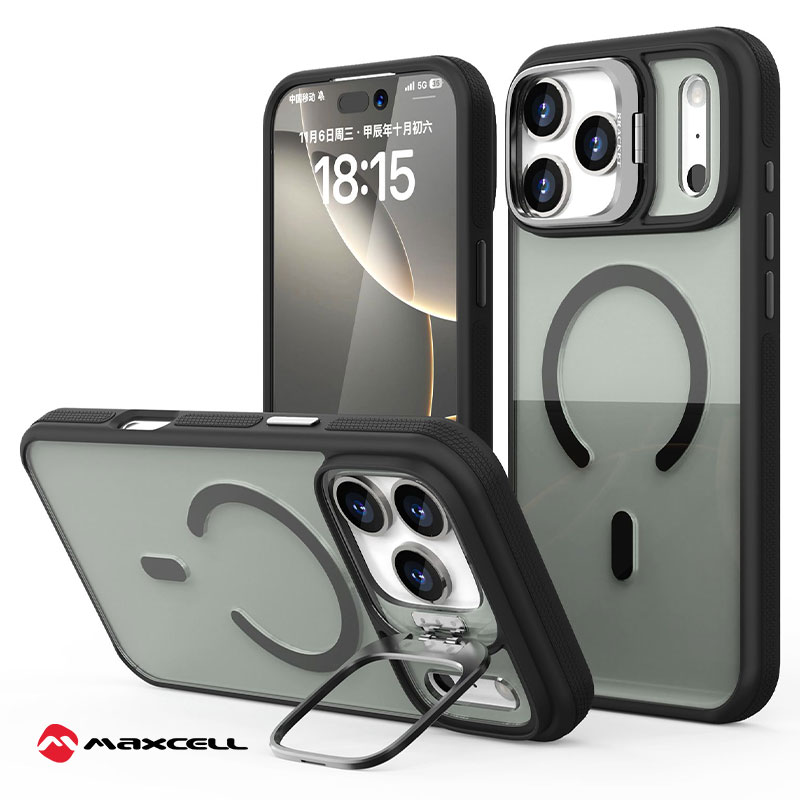 Husa KickStand » iPhone 17, Heavy Grip, MagCase, CamBracket, BLACK