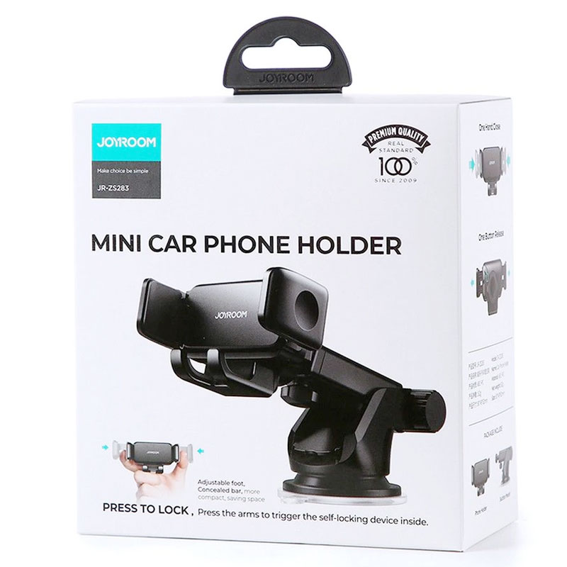 Joyroom (JR-ZS283) - Suport Auto, cu cleme laterale, montaj Bord, MultiAngle, brat ajustabil, Black