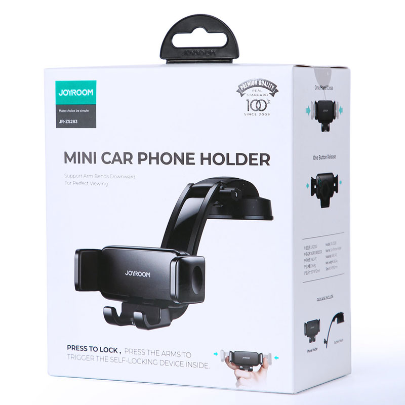 Joyroom (JR-ZS283W) - Suport Auto, cu cleme laterale, montaj Cockpit Bord, MultiAngle, brat ajustabil, Black
