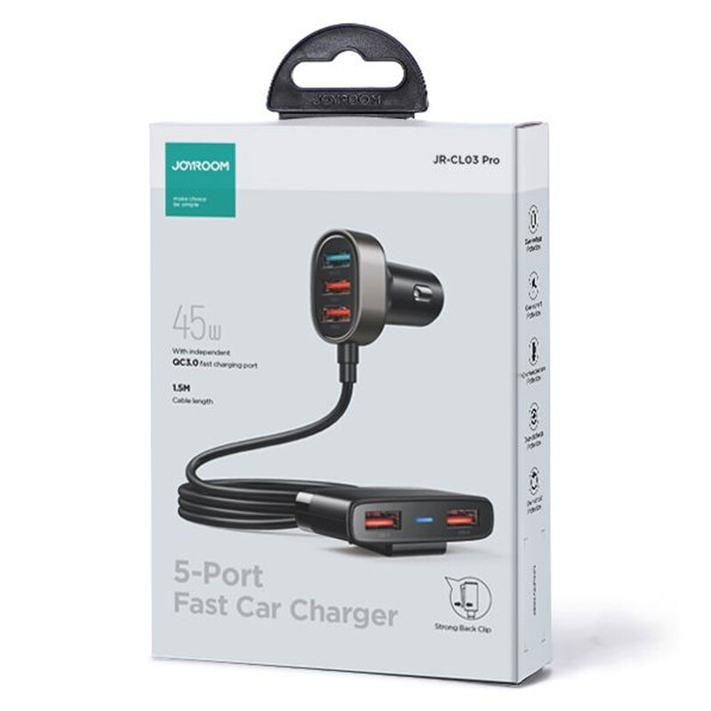 Joyroom (JR-CL03 Pro) - Incarcator Auto Cu Fir, 45W, 5xUSB-A, Black