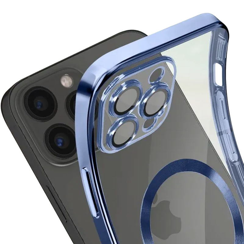 Husa Plating - iPhone 12 Pro - silicon cu MagSafe, Slim, Clear | Blue