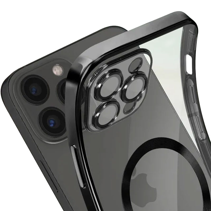 Husa Plating - iPhone 12 Pro - silicon cu MagSafe, Slim, Clear, Black