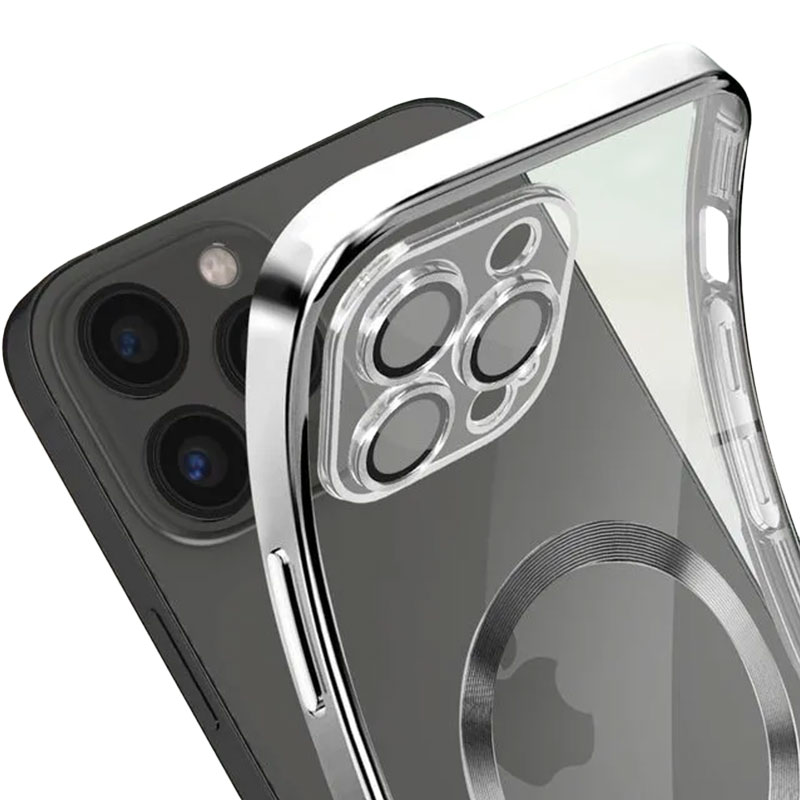 Husa Plating - iPhone 13 Pro - silicon cu MagSafe, Slim, Clear | Silver