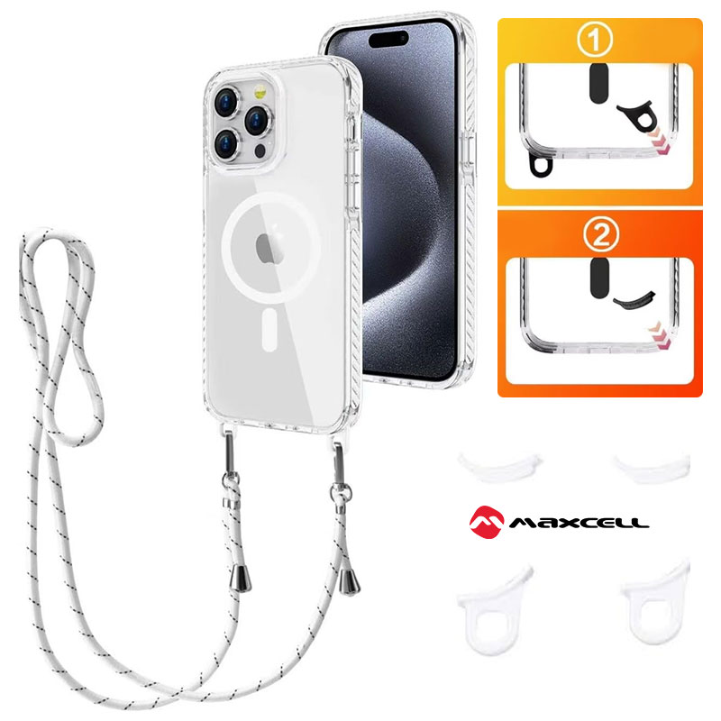 Husa MagFrame » iPhone 14 / 13, AntiDrop 2in1, Snur Detasabil, CLEAR / WHITE frame