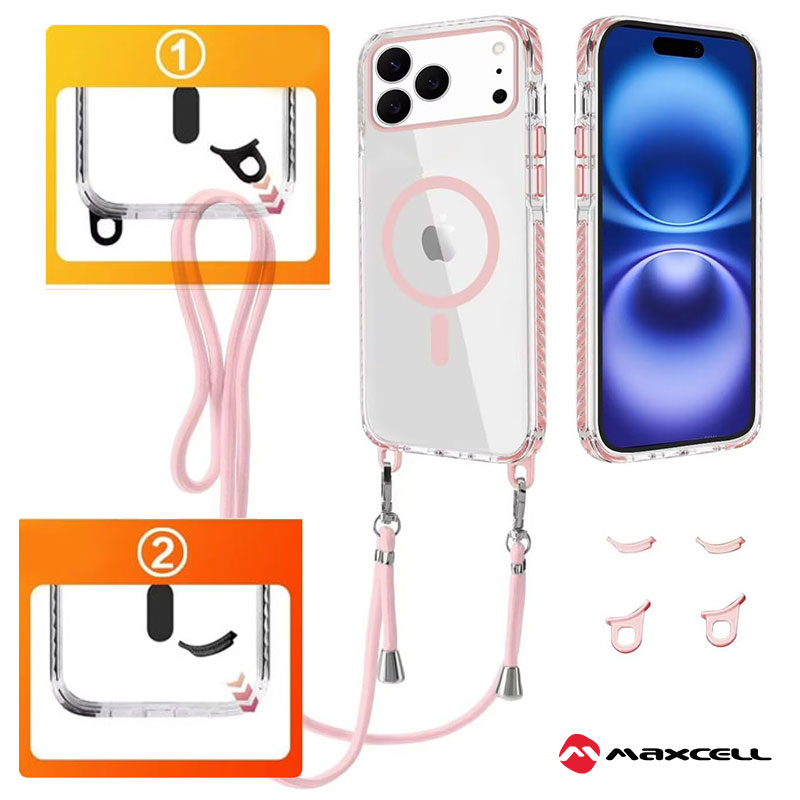 Husa MagFrame » iPhone 15 Pro, AntiDrop 2in1, Snur Detasabil, CLEAR / PINK frame