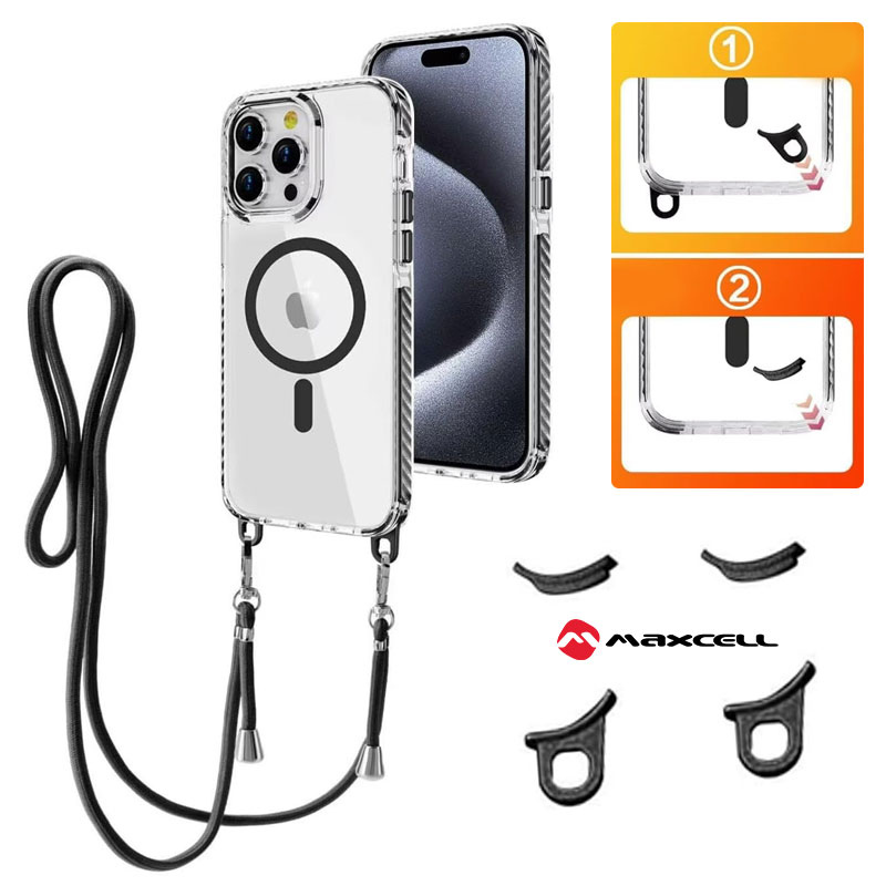 Husa MagFrame » iPhone 16 Plus, AntiDrop 2in1, Snur Detasabil, CLEAR / BLACK frame