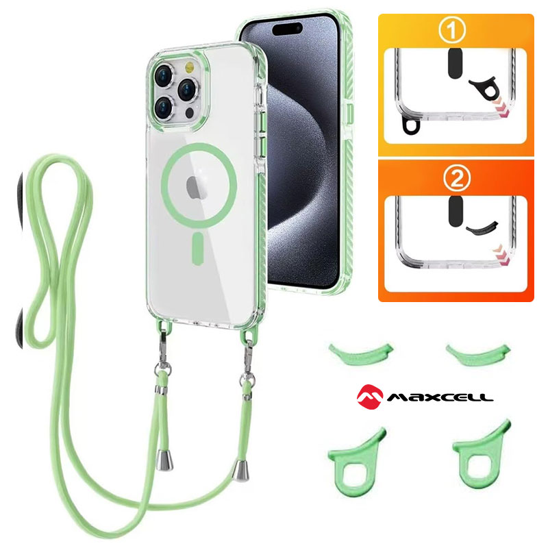Husa MagFrame » Samsung S25 Ultra (S938), AntiDrop 2in1, Snur Detasabil, CLEAR / GREEN frame
