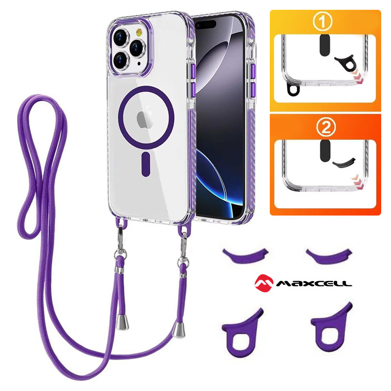 Husa MagFrame » Samsung S25 Ultra (S938), AntiDrop 2in1, Snur Detasabil, CLEAR / PURPLE frame
