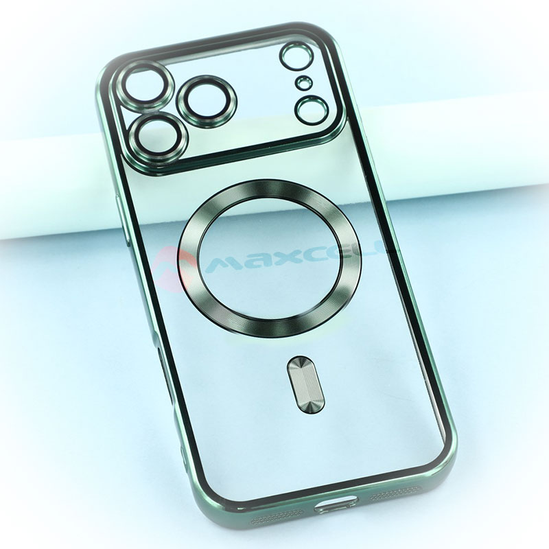 Husa Plating » iPhone 17 Pro, MagCase, TPU Clear, frame GREEN