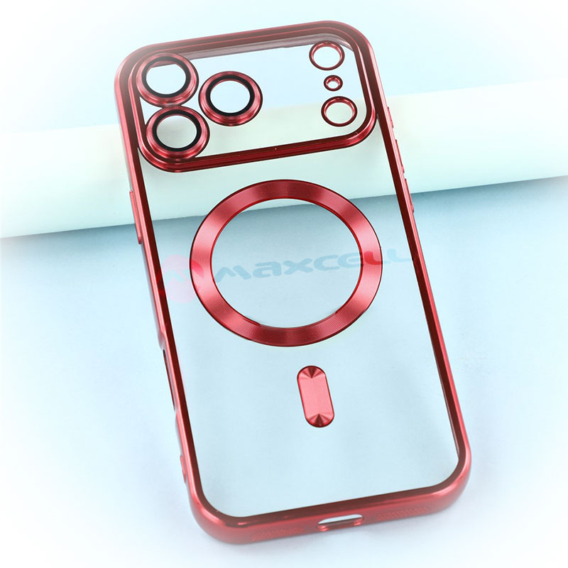 Husa Plating » iPhone 17 Pro, MagCase, TPU Clear, frame RED