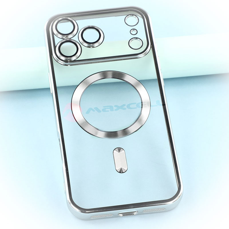 Husa Plating » iPhone 17 Pro, MagCase, TPU Clear, frame SILVER