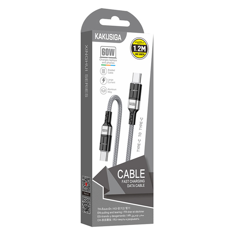 Kaku (KSC-696) - Cablu Date si Incarcare, USB-C, PD60W, QC3.0, 1.2m, Gray