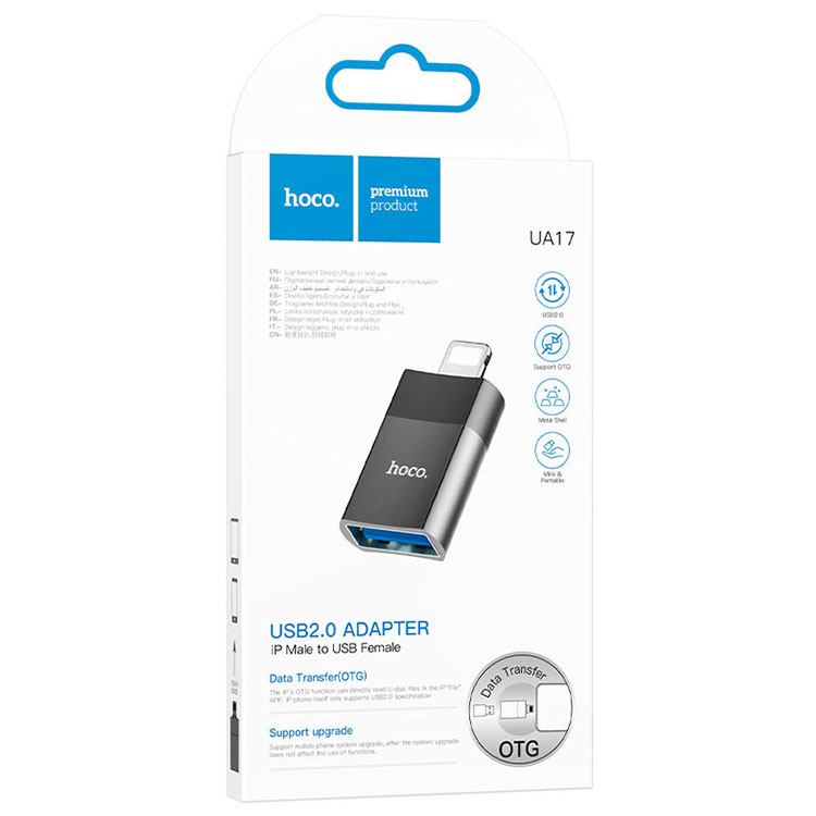 Hoco (UA17) - Adaptor OTG Transfer, USB-A la Lightning, Black