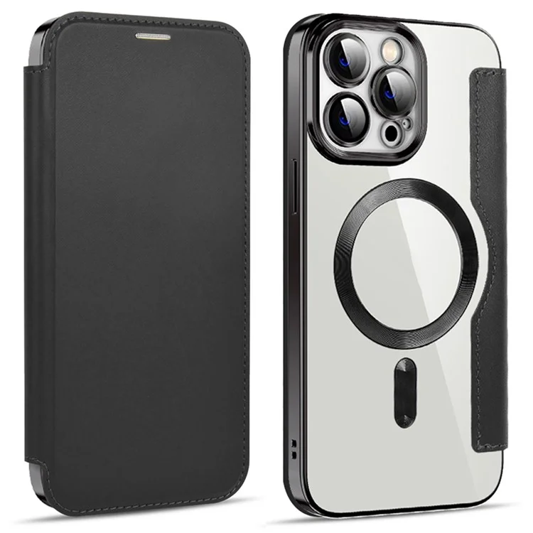 Husa MagFlip » iPhone 14 Pro Max, Magnet, RFID protect, Leather, Chrome Edge, Black