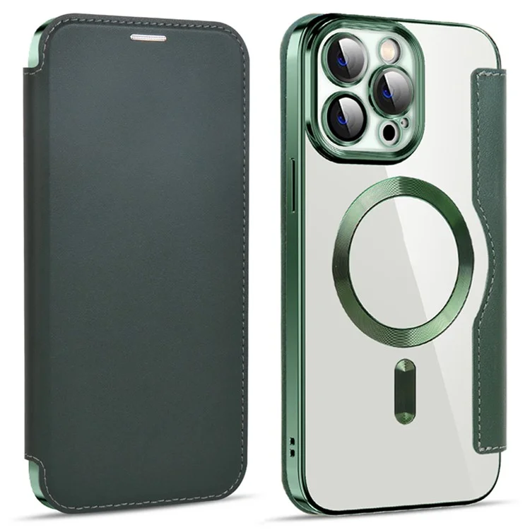 Husa MagFlip » iPhone 14 Pro, Magnet, RFID protect, Leather, Chrome Edge, Green