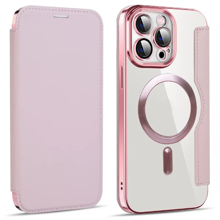 Husa MagFlip » iPhone 15 Pro, Magnet, RFID protect, Leather, Chrome Edge, Pink