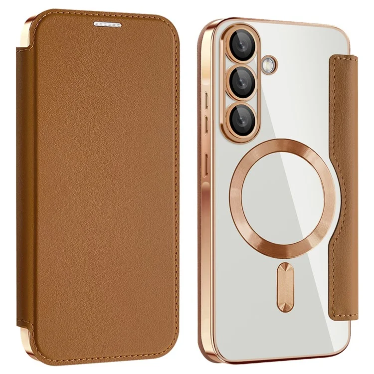 Husa MagFlip » Samsung A36 (A366), Magnet, RFID protect, Leather, Chrome Edge, Gold