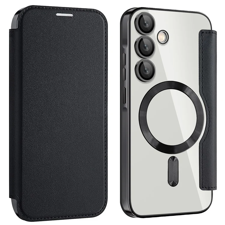 Husa MagFlip » Samsung A55 (A556), Magnet, RFID protect, Leather, Chrome Edge, Black