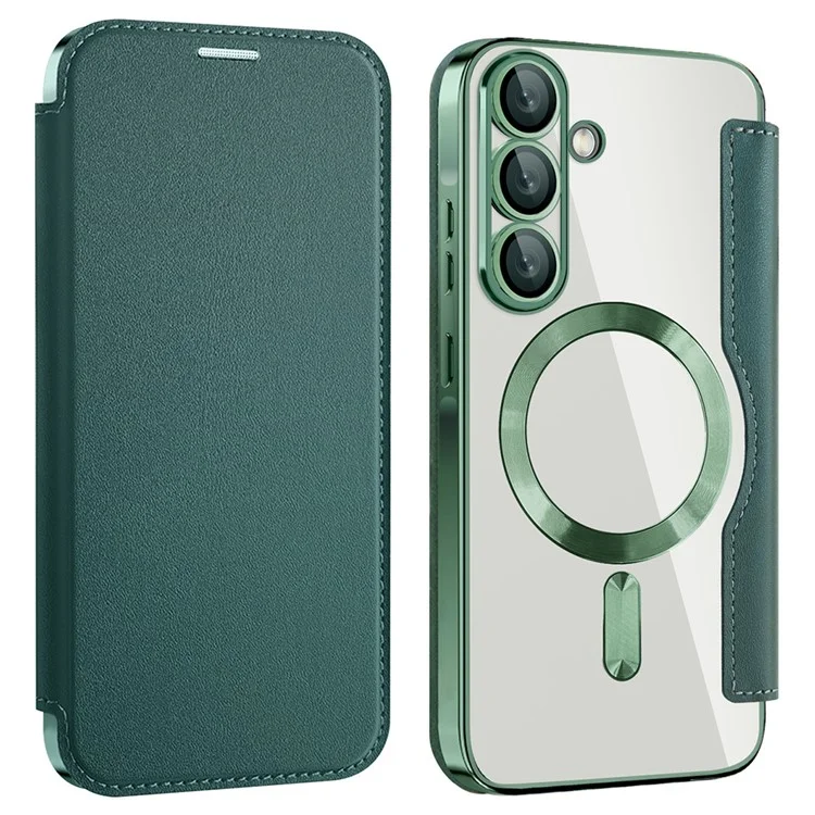 Husa MagFlip » Samsung A56 (A566), Magnet, RFID protect, Leather, Chrome Edge, Green