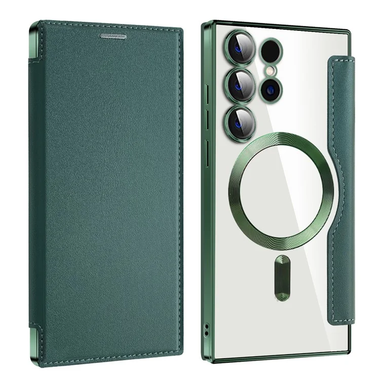 Husa MagFlip » Samsung S24 Ultra (S928), Magnet, RFID protect, Leather, Chrome Edge, Green